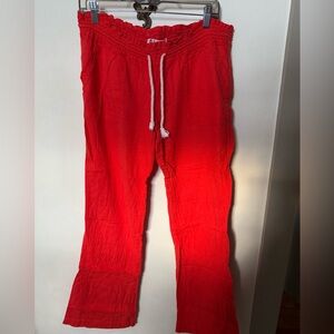 Roxy red linen wide leg pants